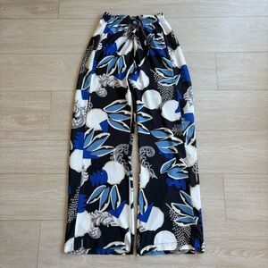 Vintage JUSTA PERALTA drawstring wide leg pStylish Abstract Print Wide-Leg Pants